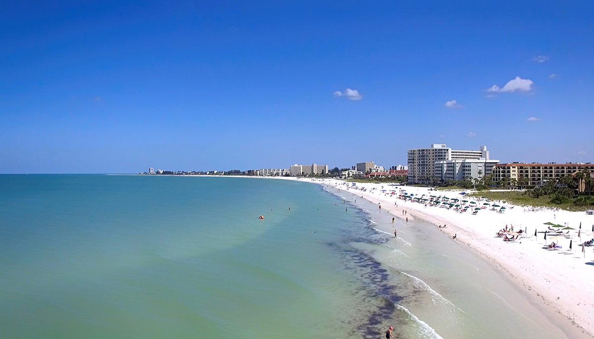 Aerial view of people on Siesta Key beach, Sarasota, FL